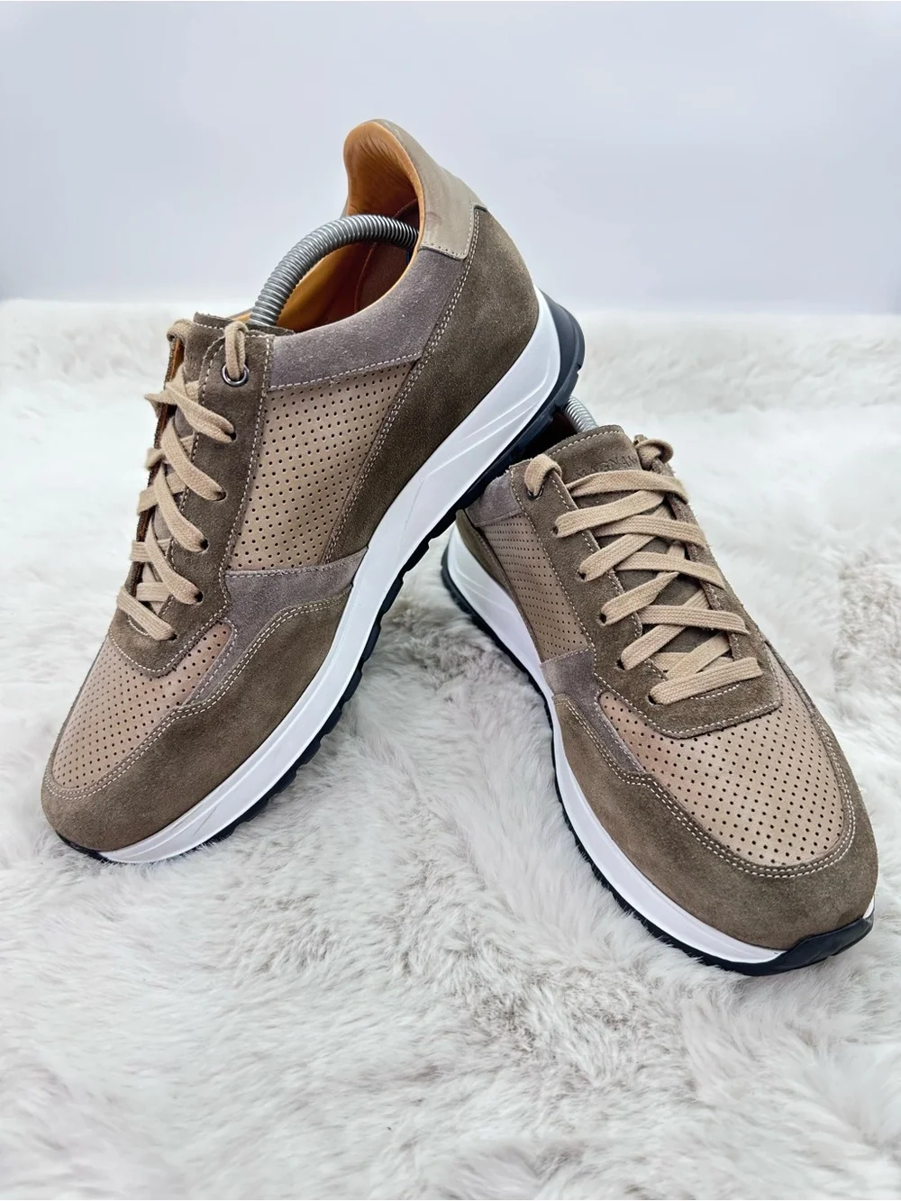 Magnanni Fado perforated taupe‎ brown suede leather sneakers Men’s 9.5